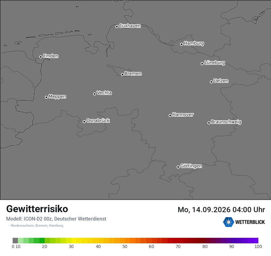 Modellkarte ICON-D2 – gewitterrisiko – ni