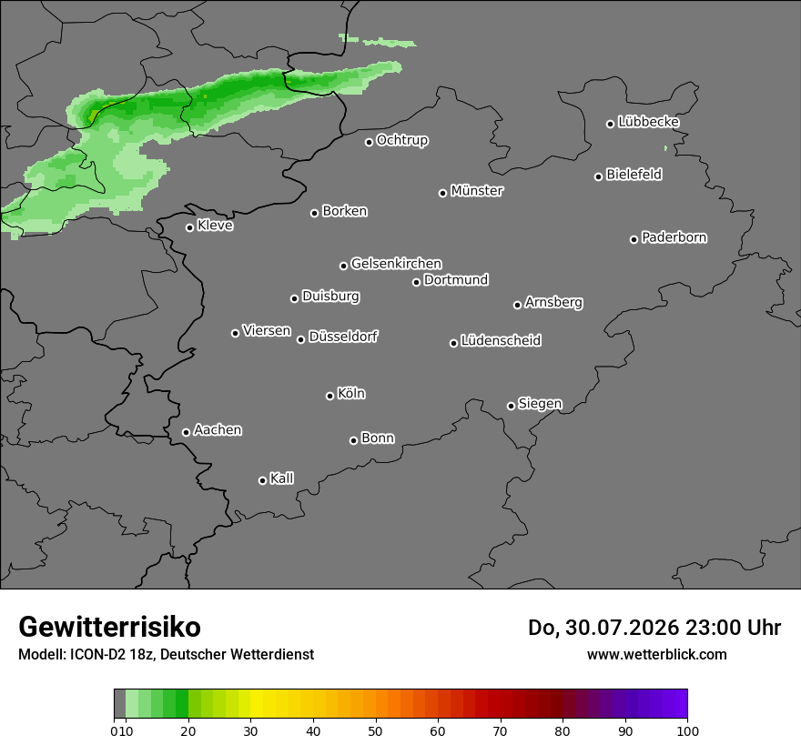 Modellkarte ICON-D2 – gewitterrisiko – nrw