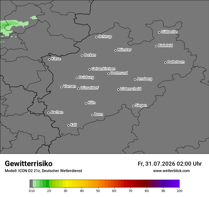 Modellkarte ICON-D2 – gewitterrisiko – nrw