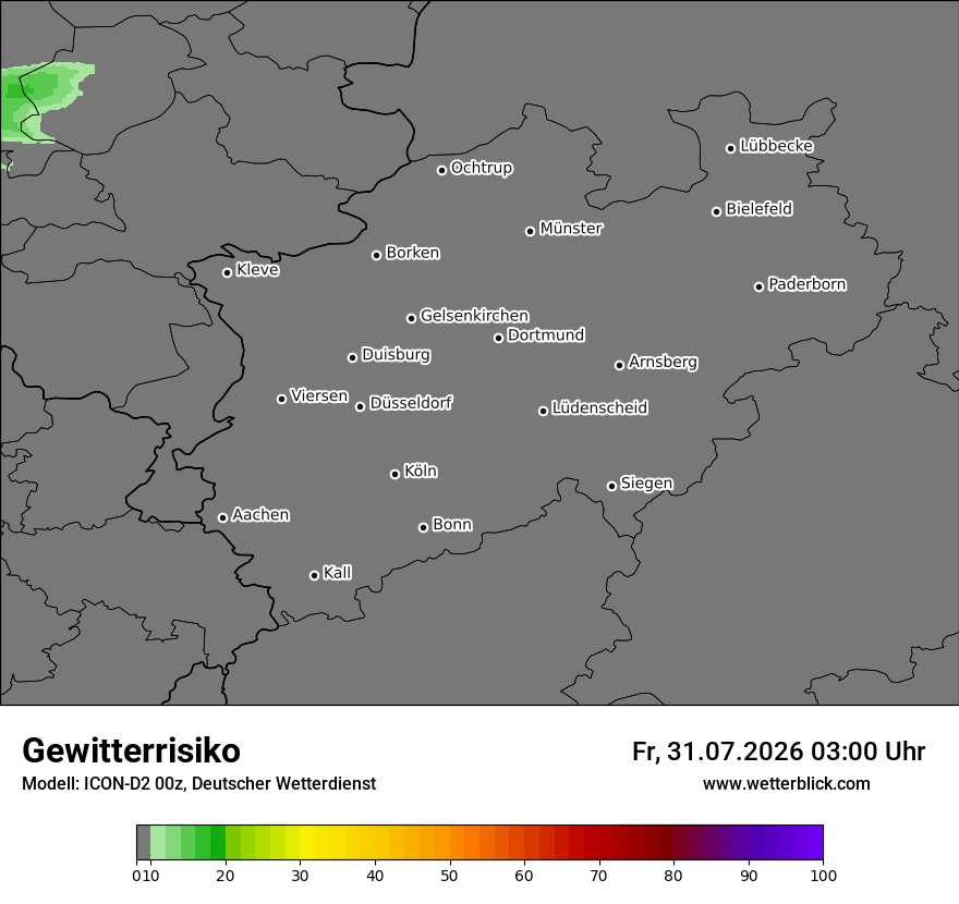 Modellkarte ICON-D2 – gewitterrisiko – nrw