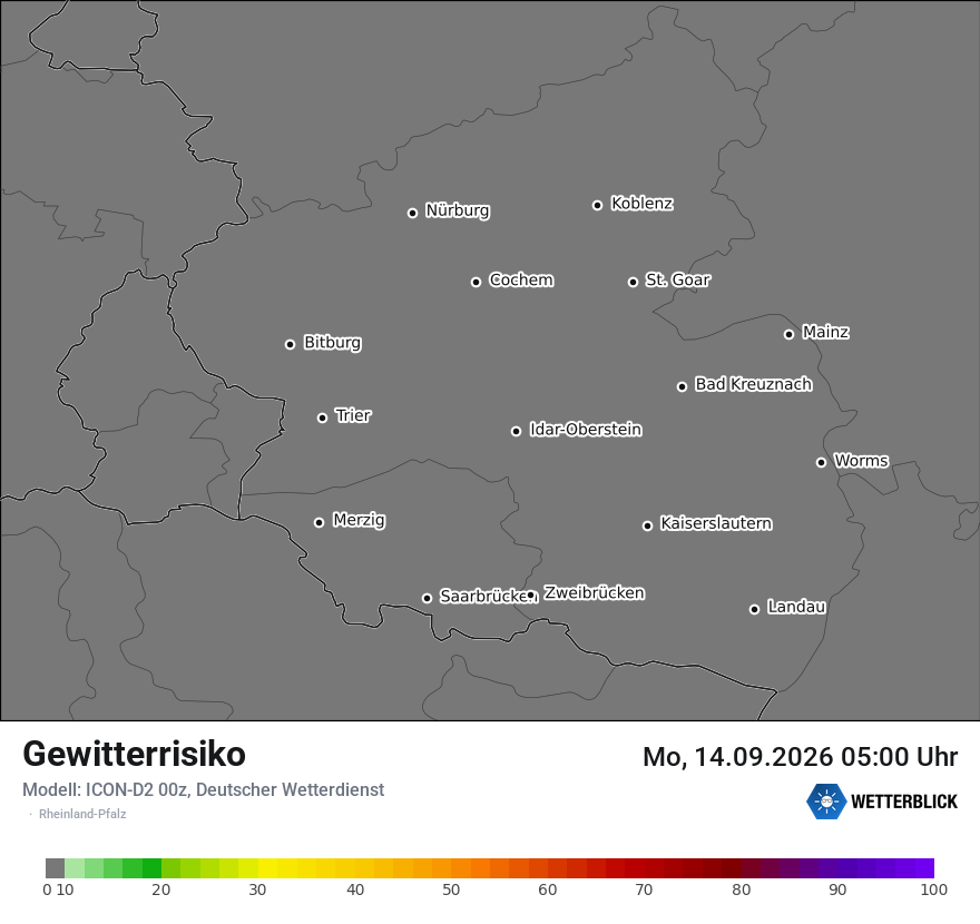 Modellkarte ICON-D2 – gewitterrisiko – rp