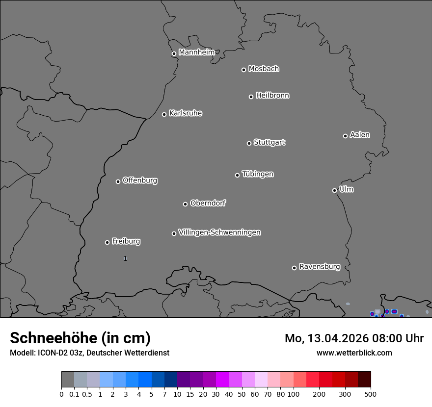 Modellkarte ICON-D2 – h_snow – bw