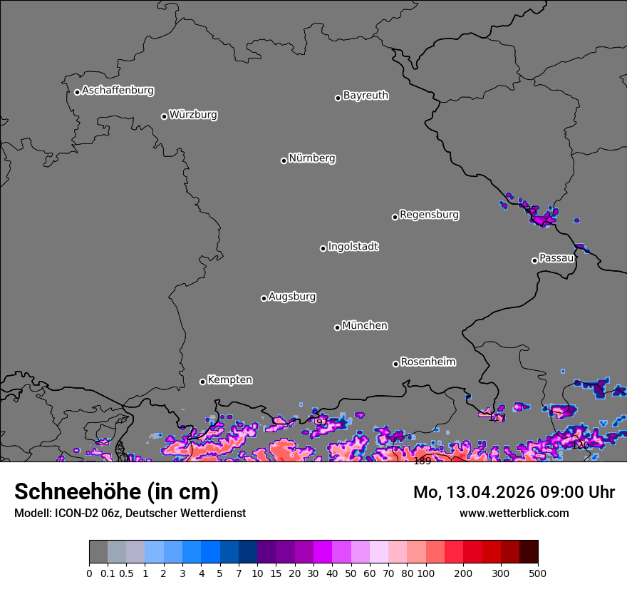 Modellkarte ICON-D2 – h_snow – by