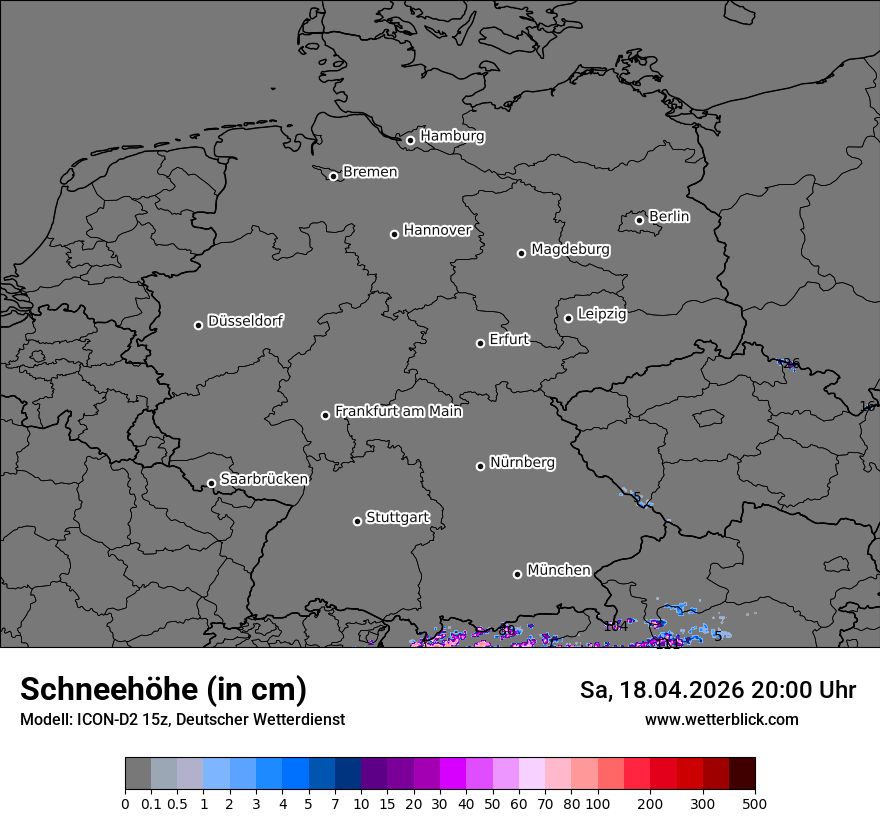 Modellkarte ICON-D2 – h_snow – deutschland