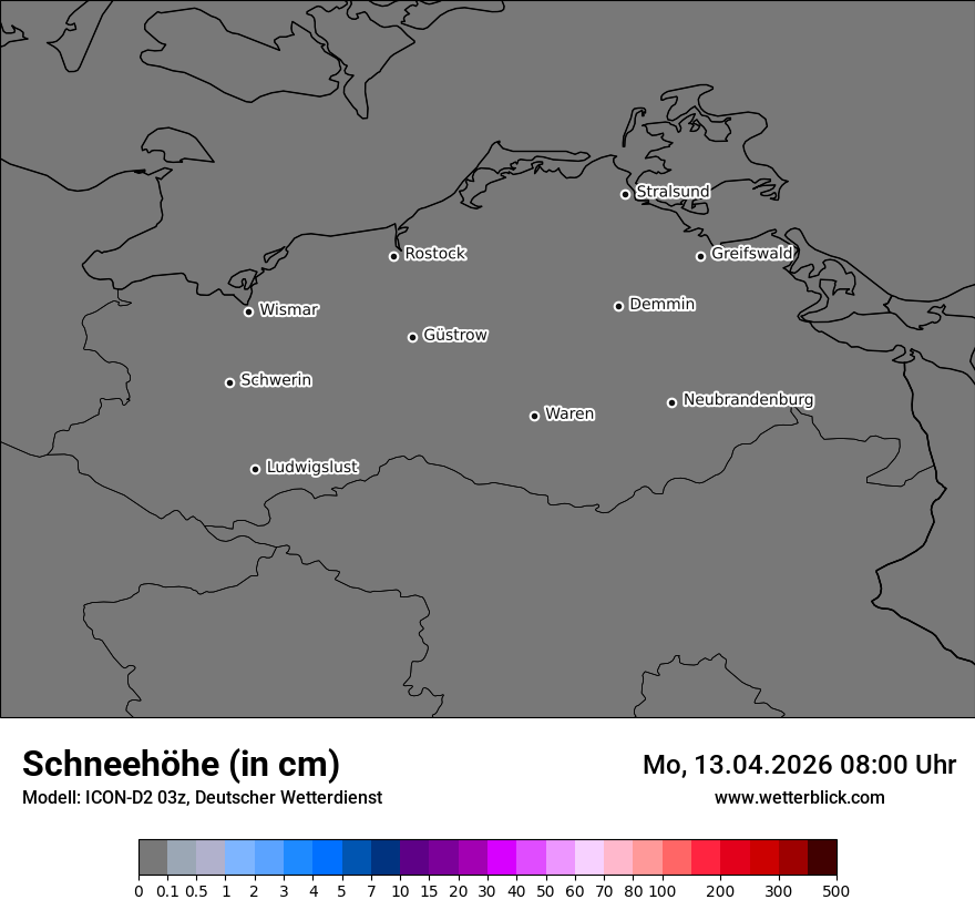 Modellkarte ICON-D2 – h_snow – mv