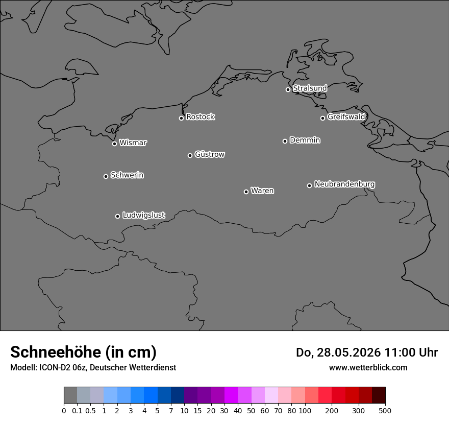 Modellkarte ICON-D2 – h_snow – mv
