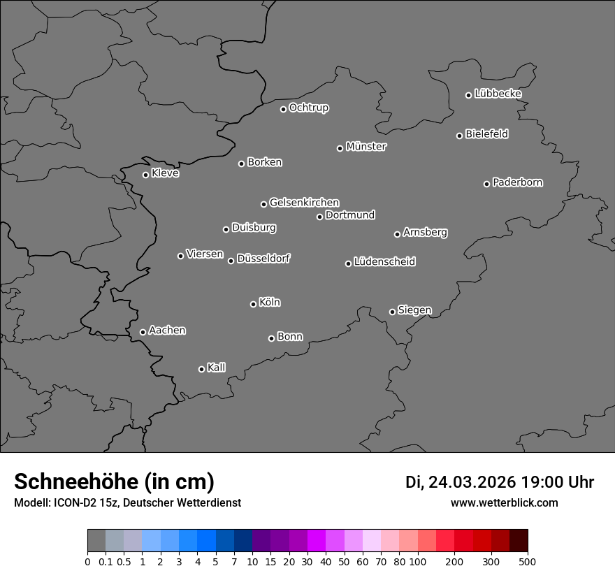 Modellkarte ICON-D2 – h_snow – nrw