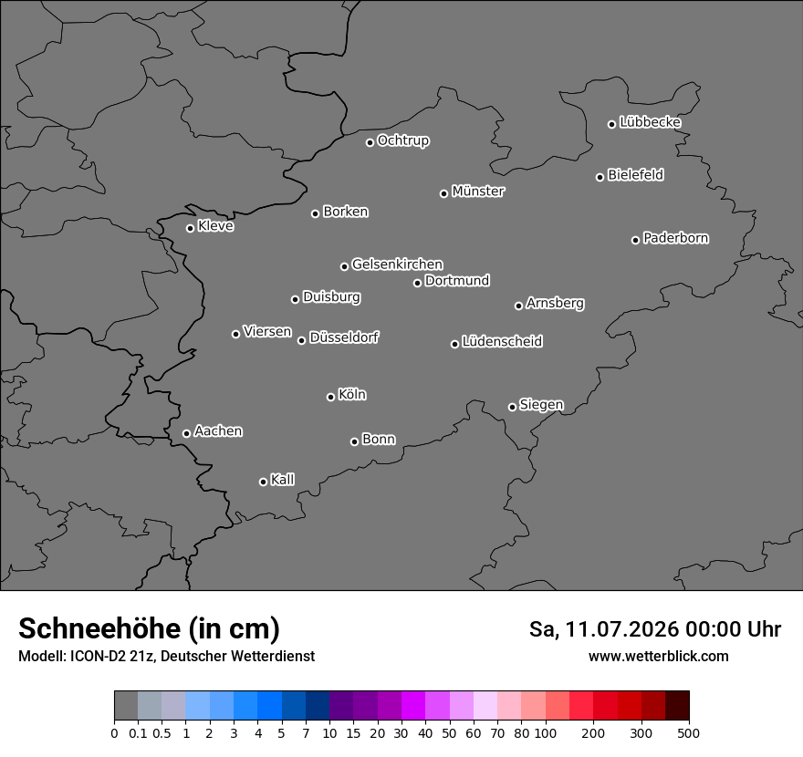 Modellkarte ICON-D2 – h_snow – nrw
