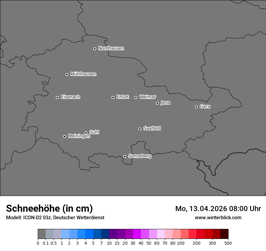 Modellkarte ICON-D2 – h_snow – th