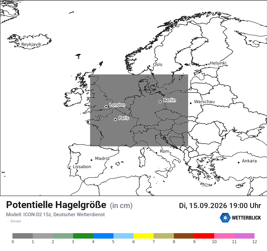 Modellkarte ICON-D2 – pot_hail – europa