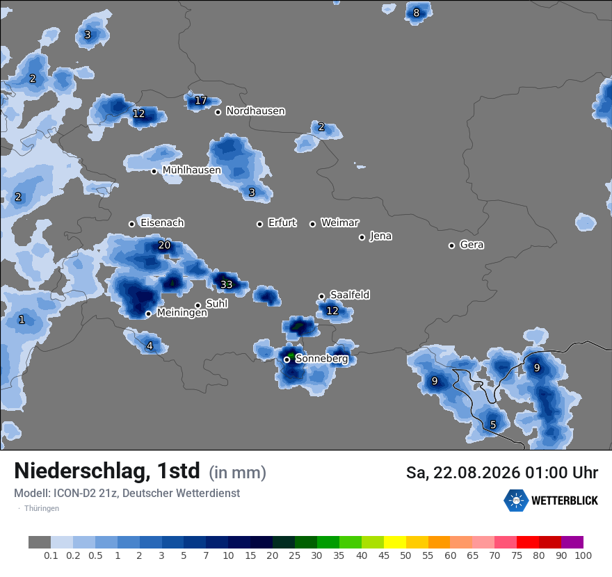 Modellkarte ICON-D2 – precip – th