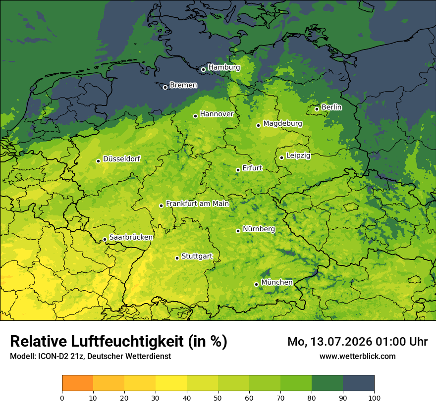 Modellkarte ICON-D2 – relhum – deutschland