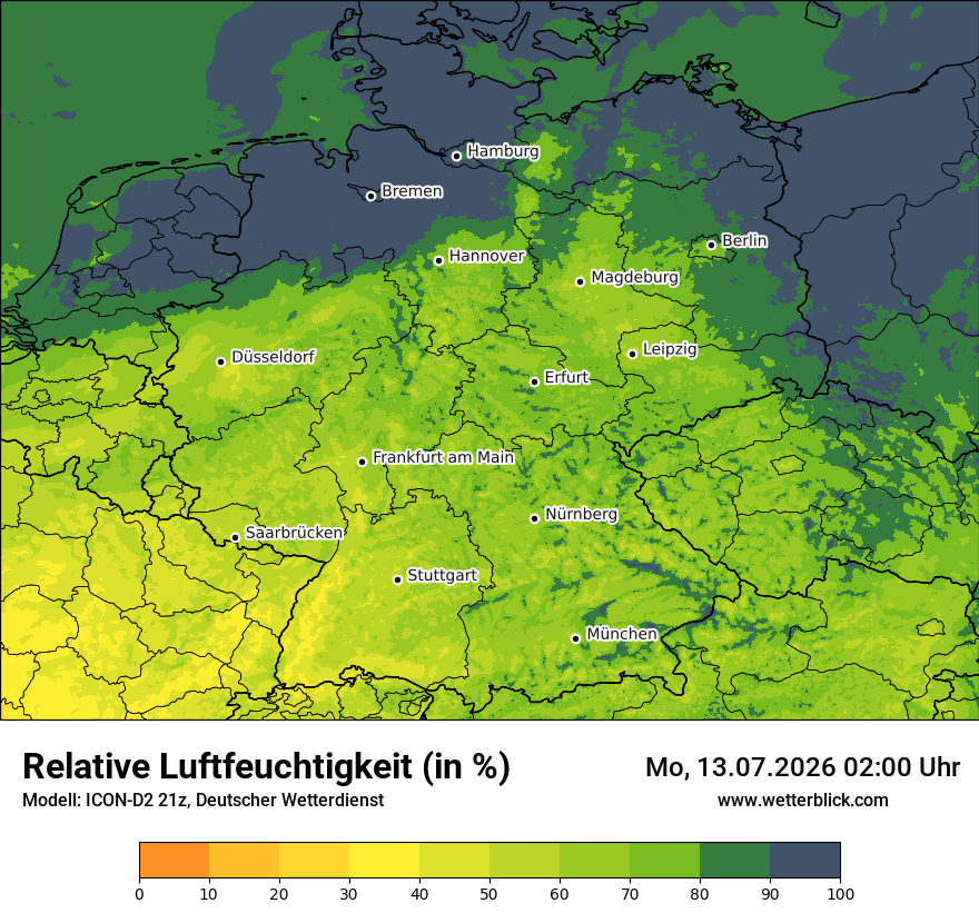 Modellkarte ICON-D2 – relhum – deutschland