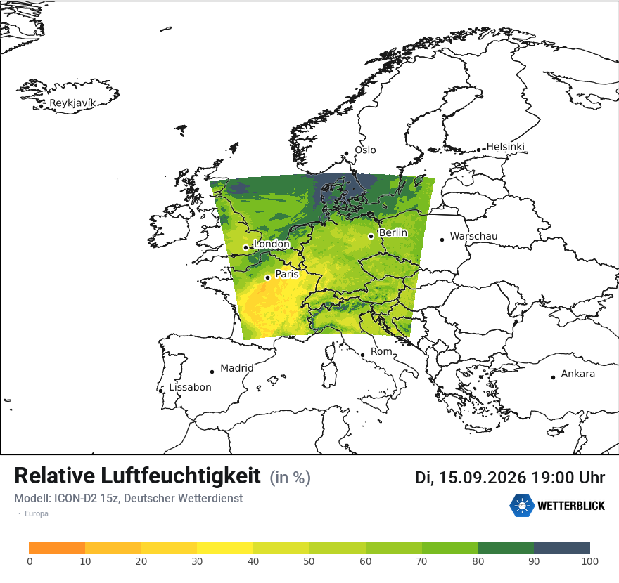 Modellkarte ICON-D2 – relhum – europa
