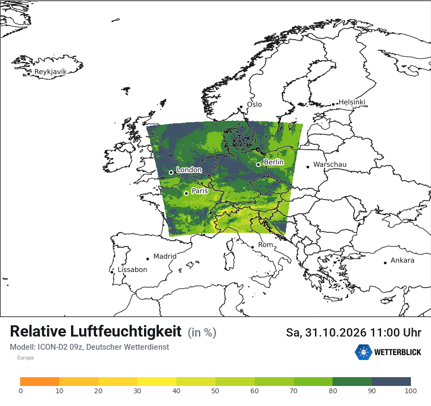 Modellkarte ICON-D2 – relhum – europa