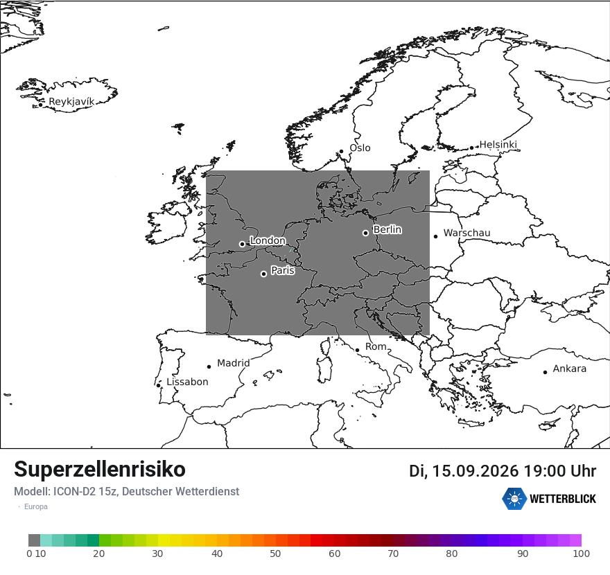 Modellkarte ICON-D2 – superzellenrisiko – europa