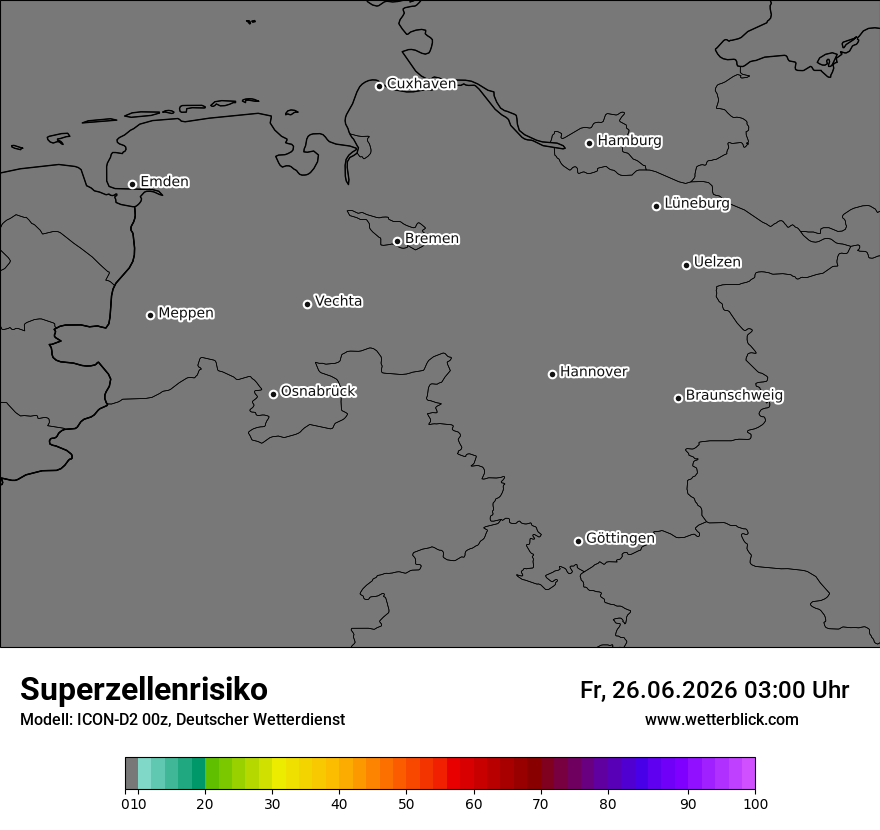 Modellkarte ICON-D2 – superzellenrisiko – ni