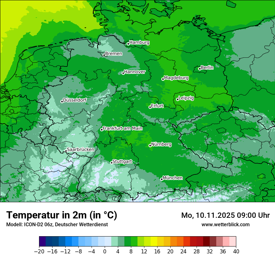 Modellkarten Temperatur in Deutschland