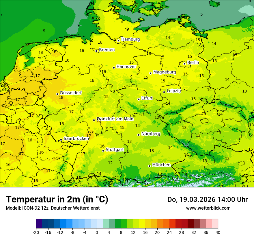 Modellkarte ICON-D2 – t2m – deutschland