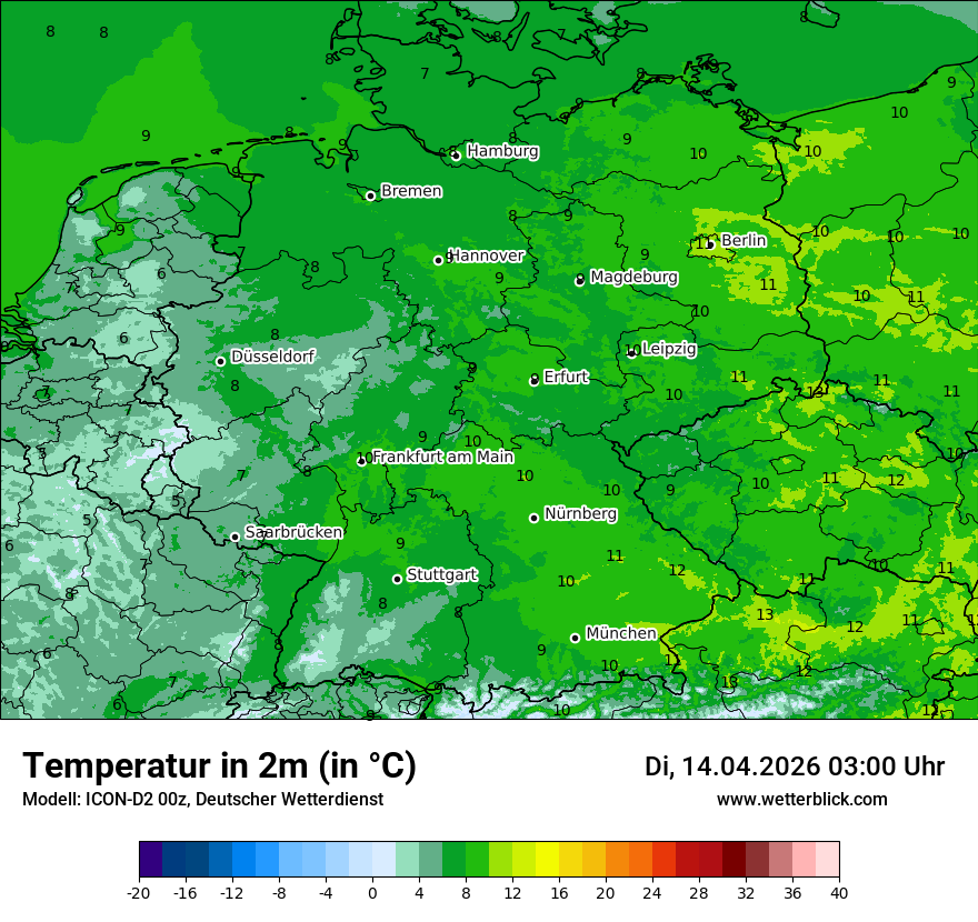 Modellkarte ICON-D2 – t2m – deutschland