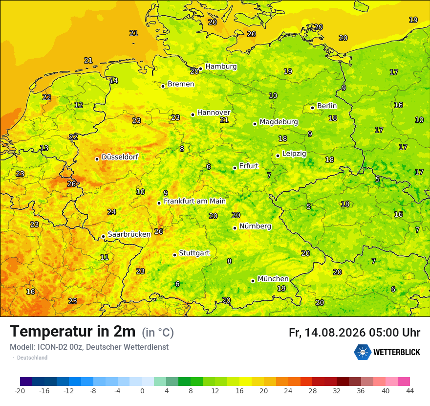 Modellkarte ICON-D2 – t2m – deutschland
