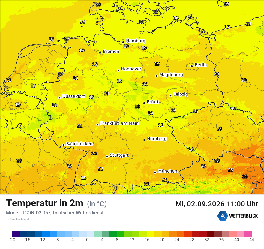 Modellkarte ICON-D2 – t2m – deutschland
