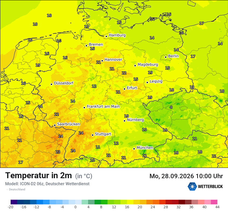 Modellkarte ICON-D2 – t2m – deutschland