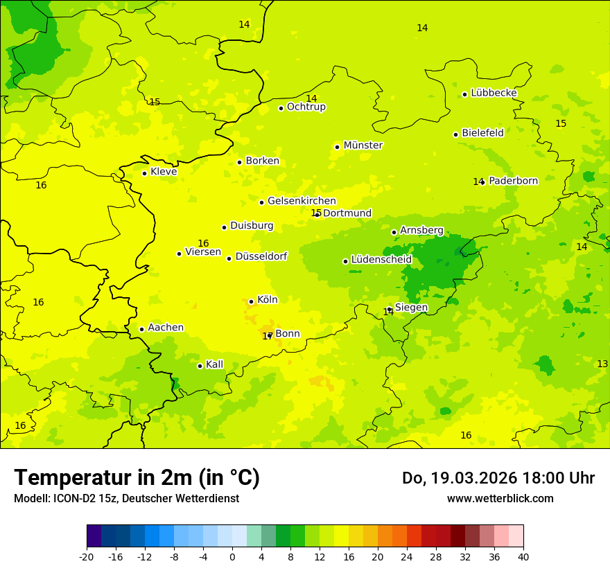 Modellkarte ICON-D2 – t2m – nrw