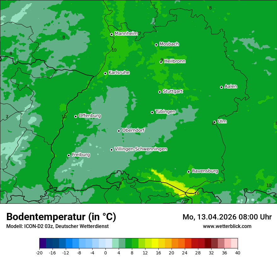 Modellkarte ICON-D2 – t_g – bw