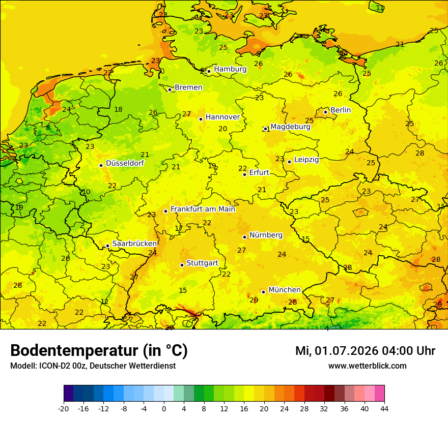 Modellkarte ICON-D2 – t_g – deutschland
