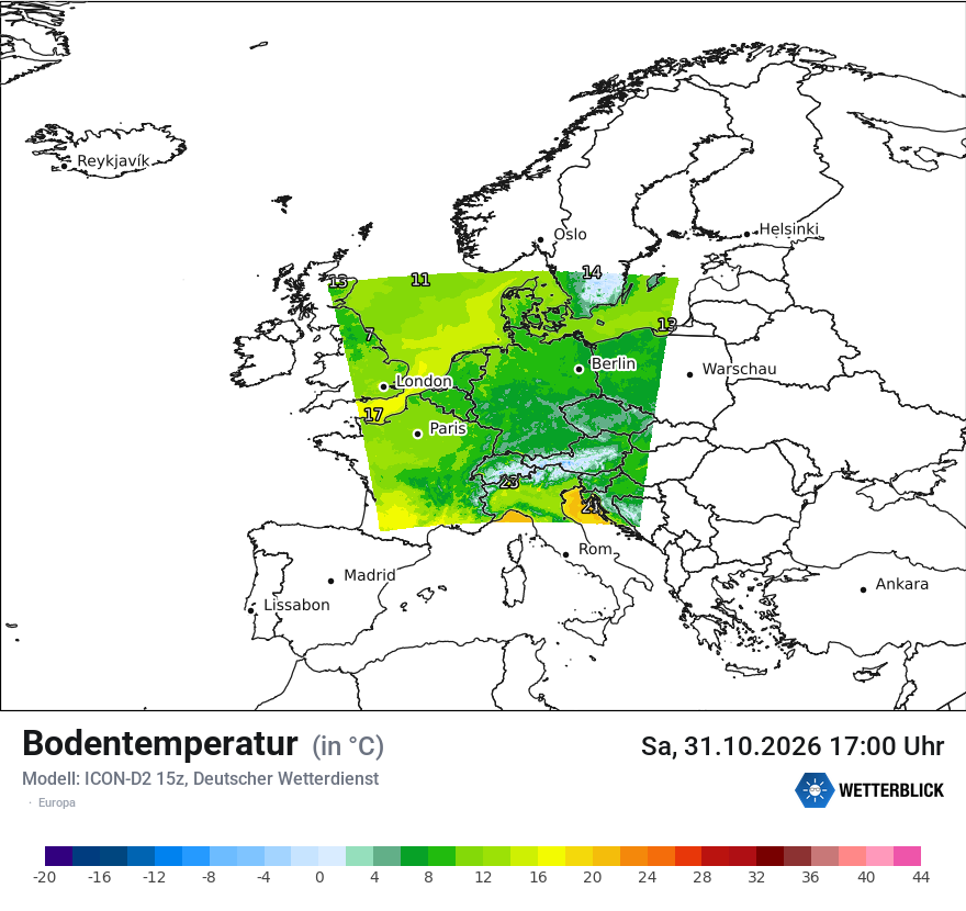 Modellkarte ICON-D2 – t_g – europa