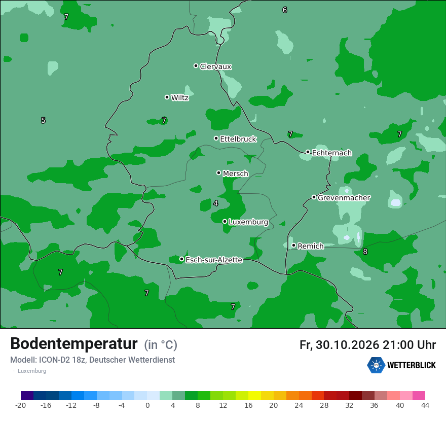 Modellkarte ICON-D2 – t_g – luxemburg