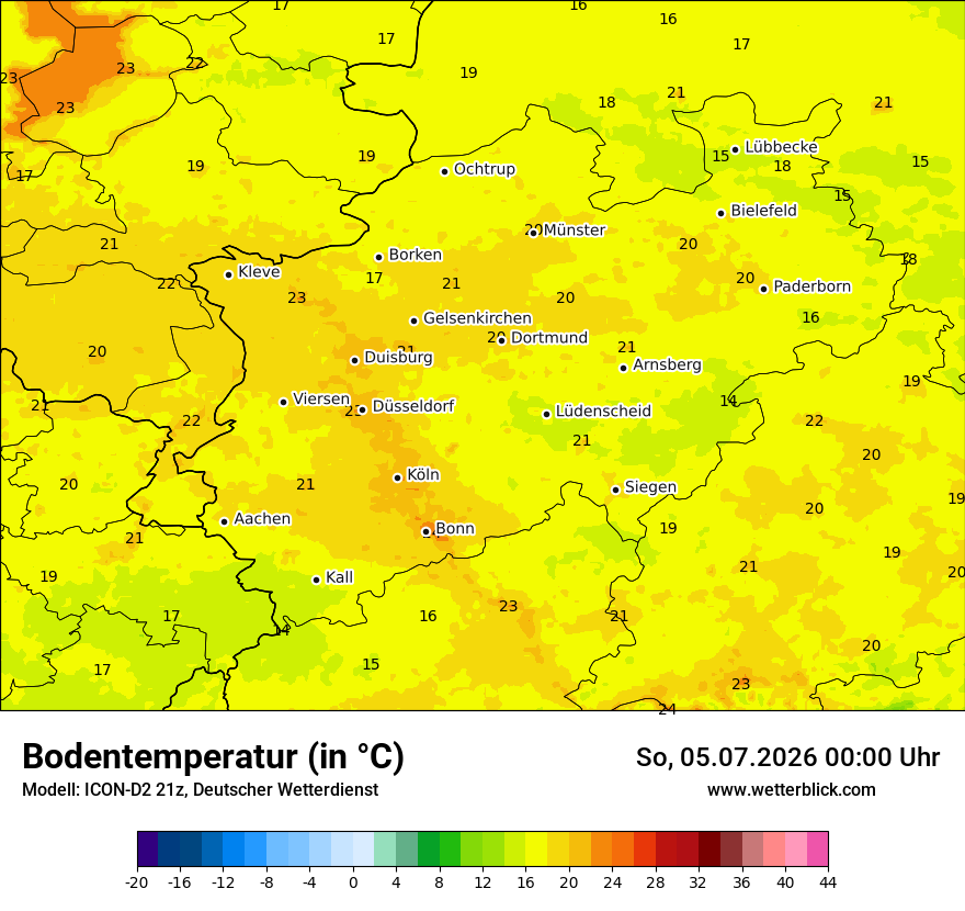 Modellkarte ICON-D2 – t_g – nrw