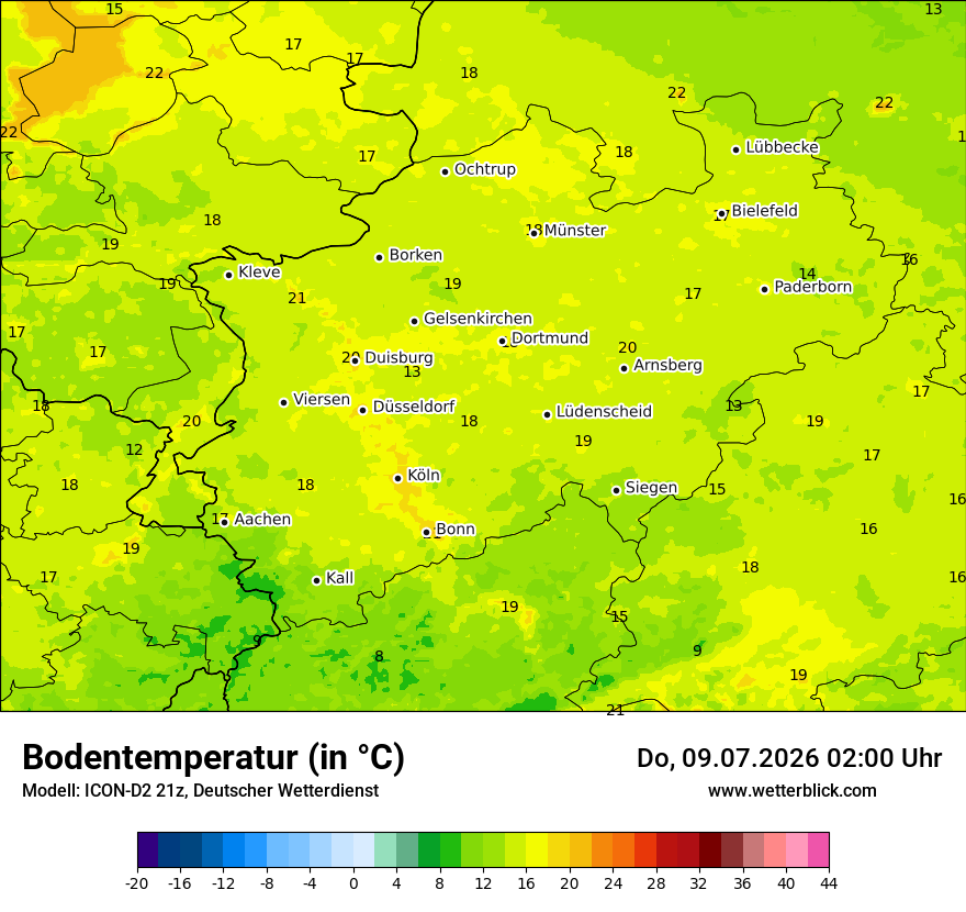 Modellkarte ICON-D2 – t_g – nrw