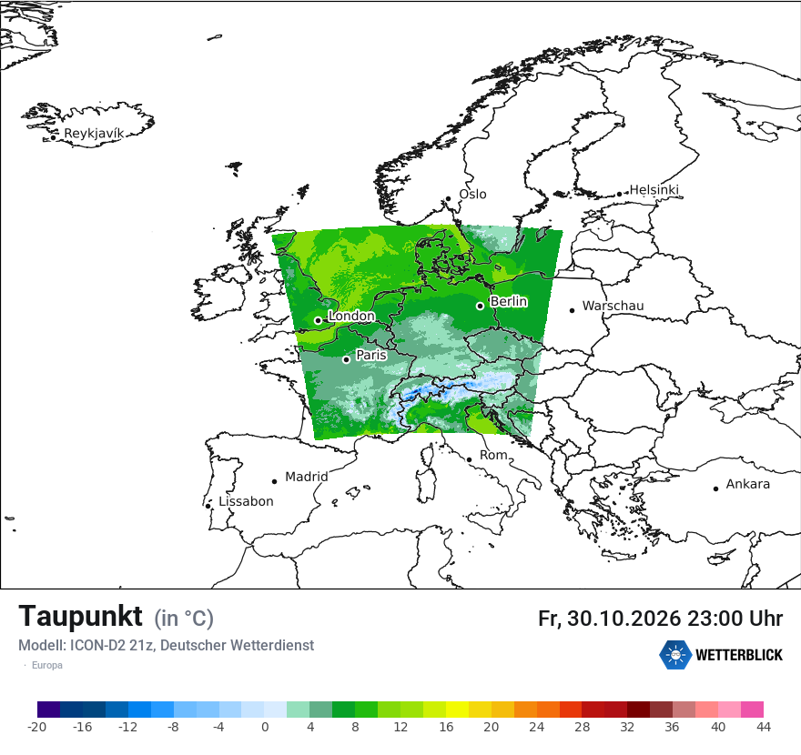 Modellkarte ICON-D2 – td – europa