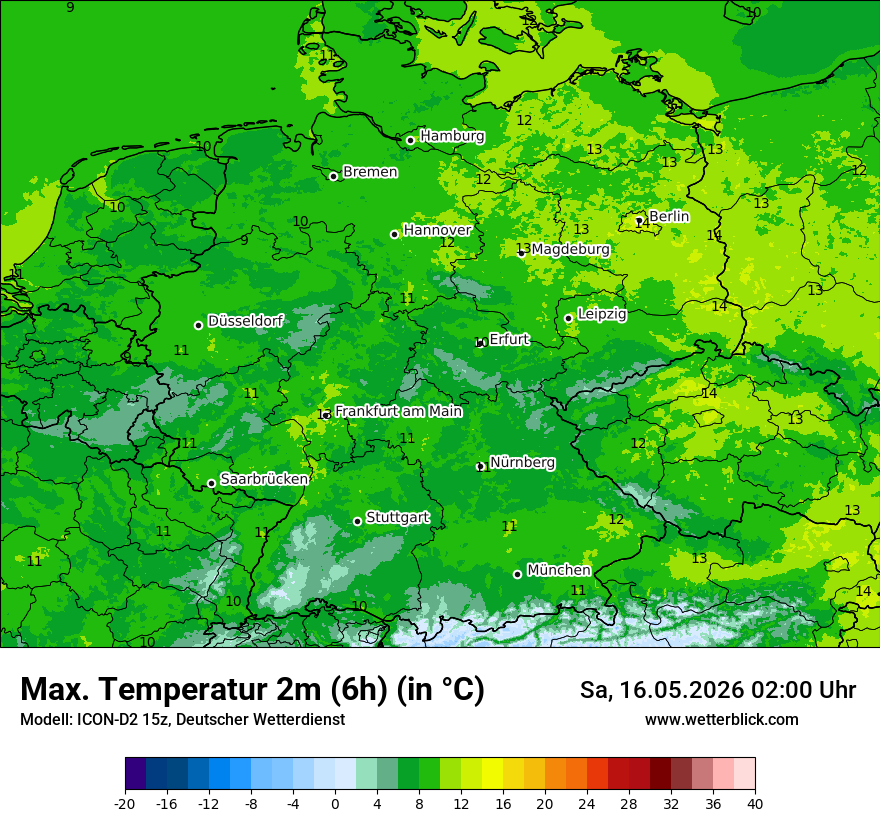 Modellkarte ICON-D2 – tmax6h – deutschland