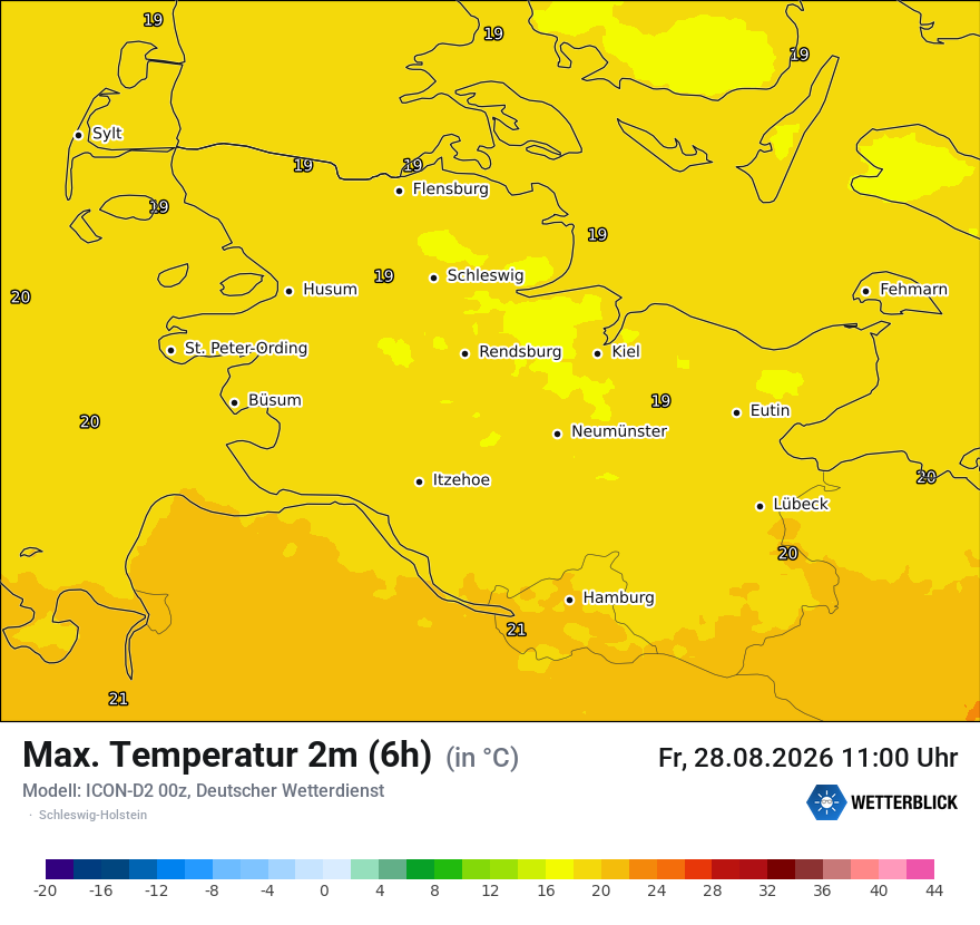 Modellkarte ICON-D2 – tmax6h – sh
