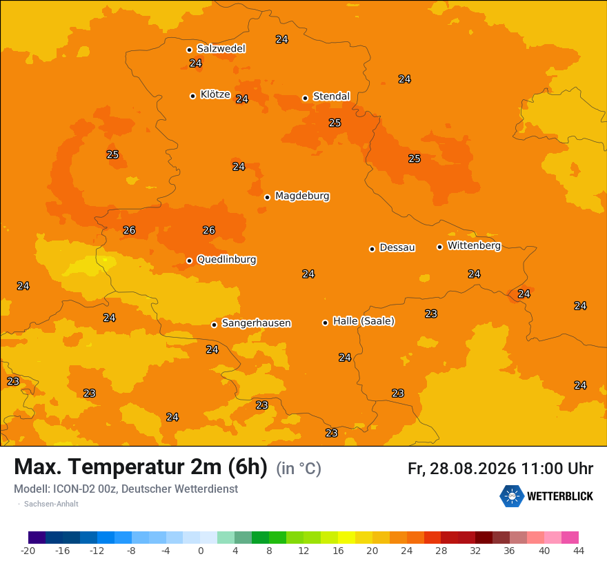 Modellkarte ICON-D2 – tmax6h – st