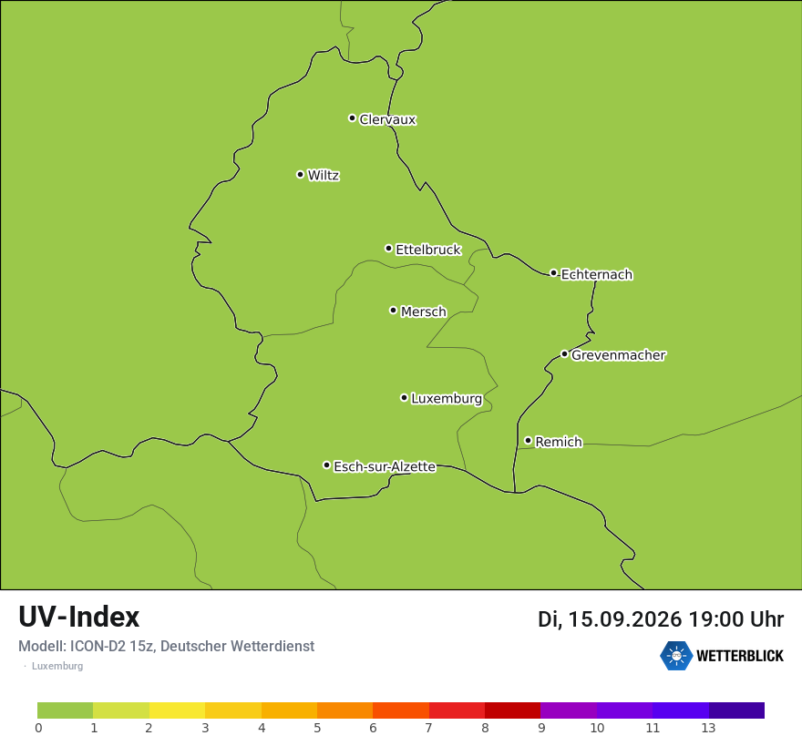 Modellkarte ICON-D2 – uv – luxemburg