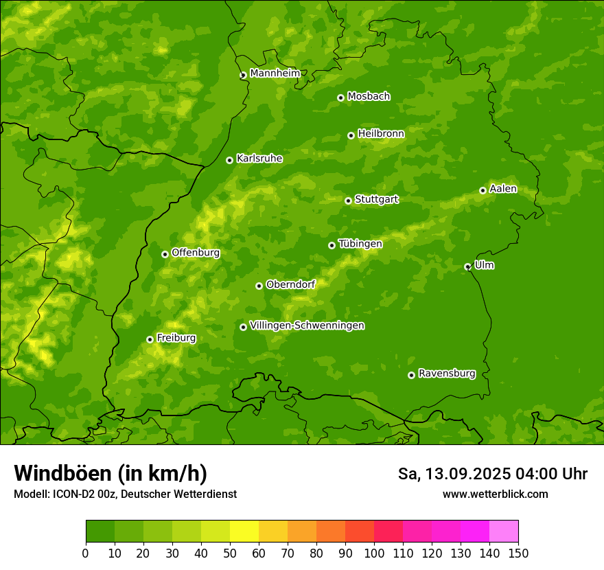 Modellkarten Windgeschwindigkeit