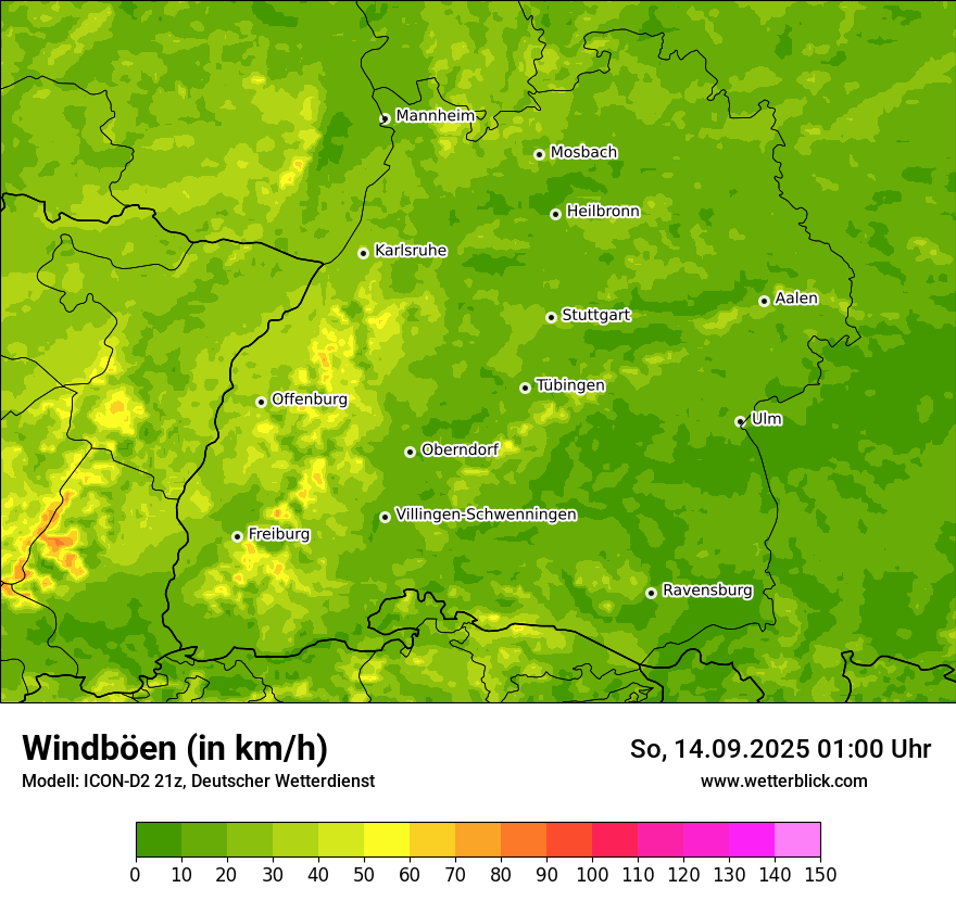 Modellkarten Windgeschwindigkeit