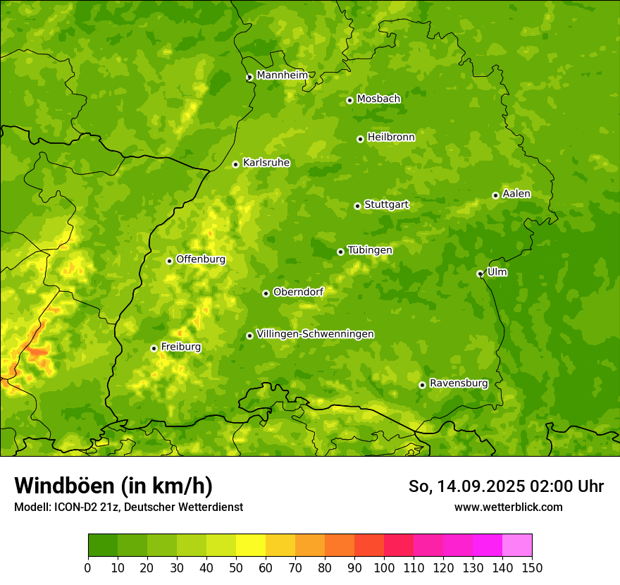 Modellkarten Windgeschwindigkeit