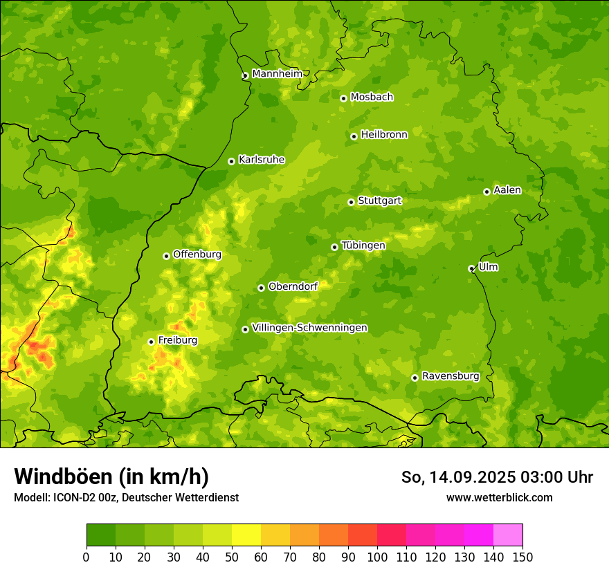 Modellkarten Windgeschwindigkeit