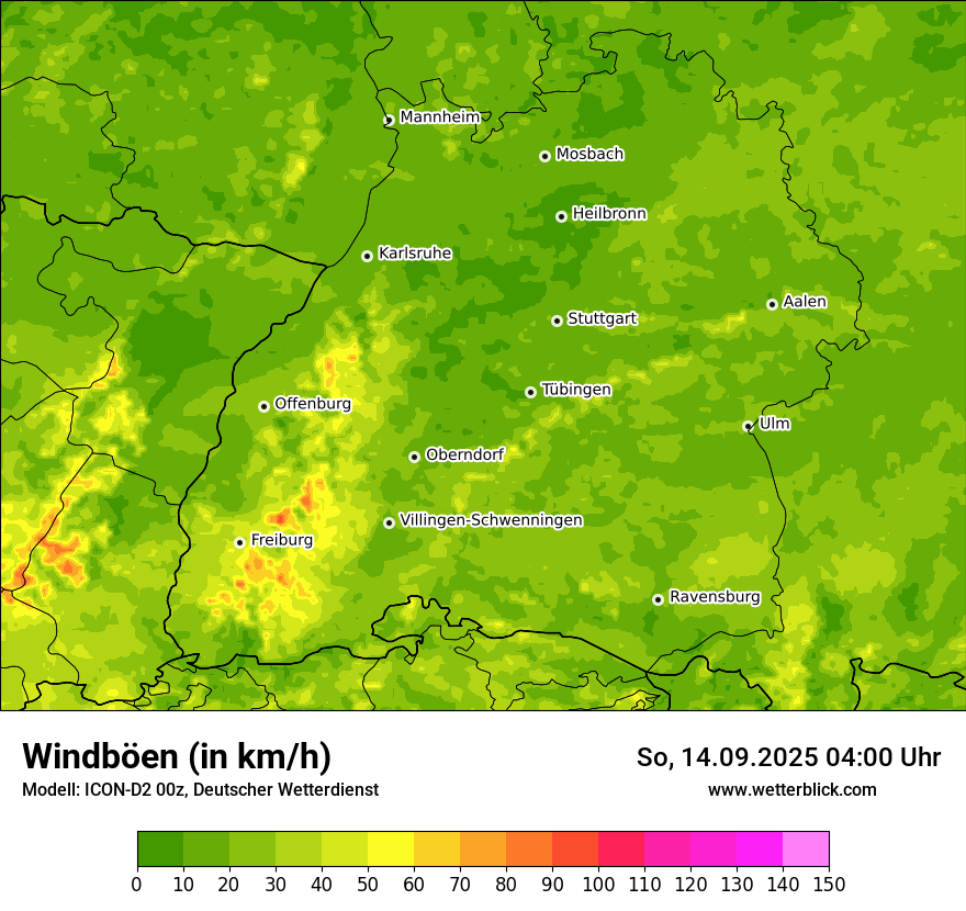 Modellkarten Windgeschwindigkeit