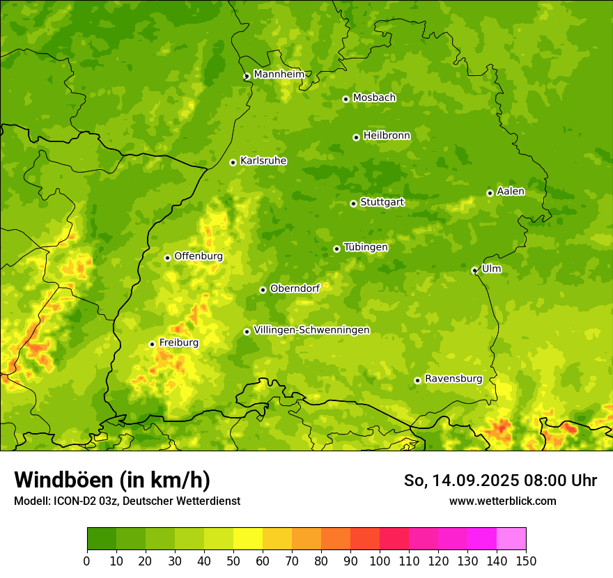 Modellkarten Windgeschwindigkeit