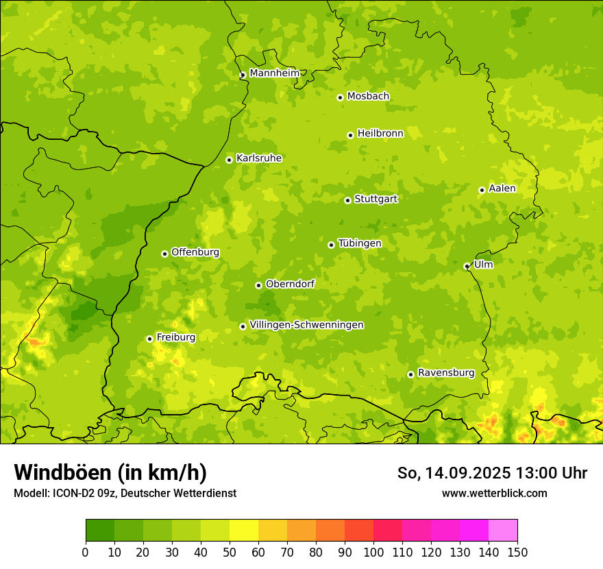 Modellkarten Windgeschwindigkeit