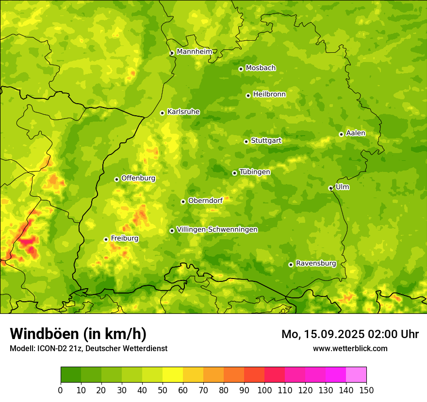 Modellkarten Windgeschwindigkeit