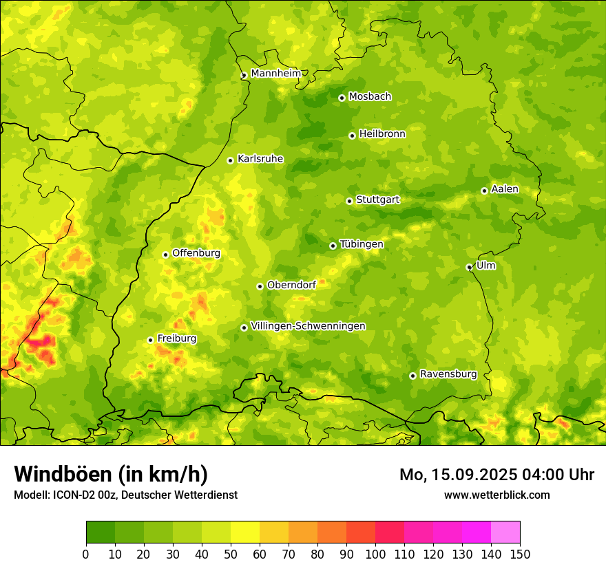 Modellkarten Windgeschwindigkeit