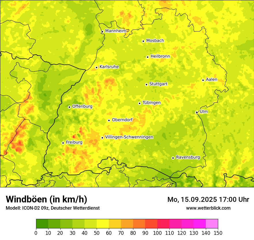 Modellkarten Windgeschwindigkeit
