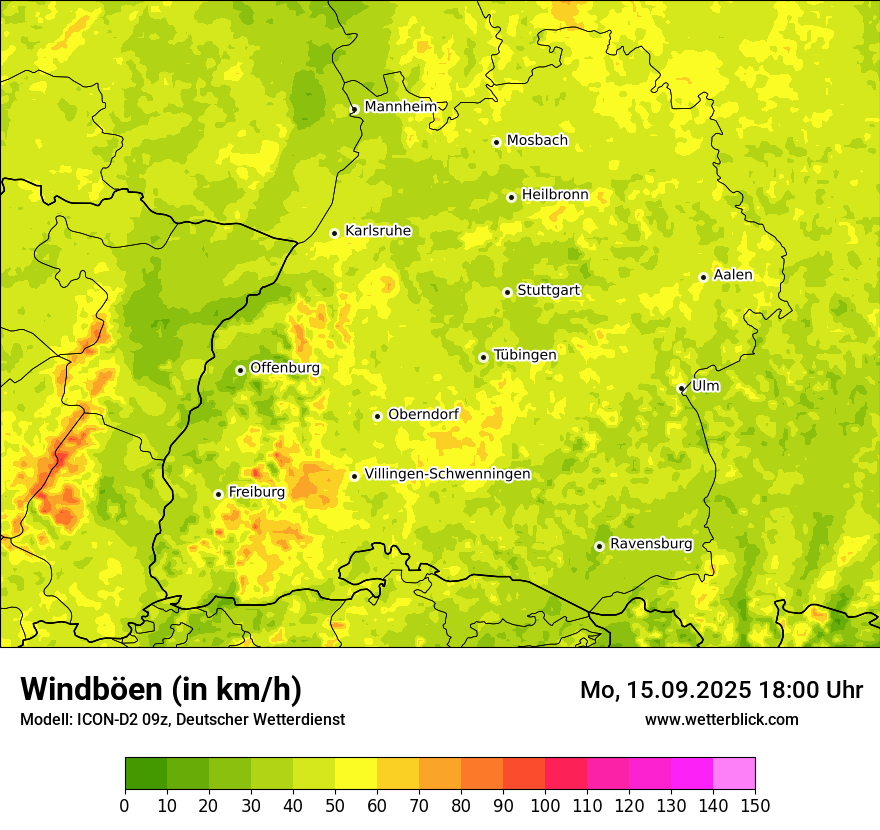 Modellkarten Windgeschwindigkeit